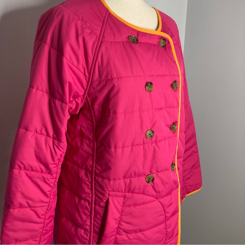 J. Crew Double Breasted Pink Puffer Long Coat Reversible Size Medium - Picture 3 of 9